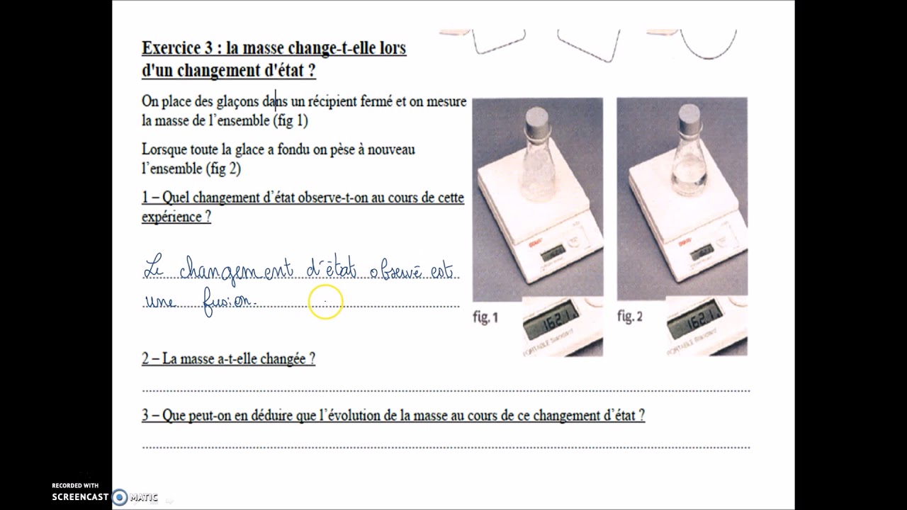 5eme Correction exercices chapitre 5 les changements d'états - YouTube