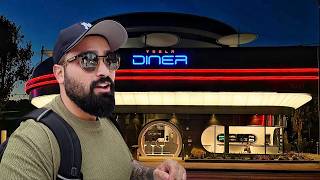 Inside the World's FIRST TESLA DINER in Hollywood 🤖  (Long Wait + Self Driving Taxi)