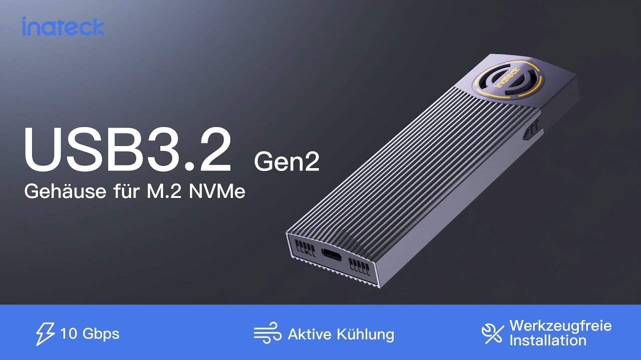 NVMe Gehäuse mit Wärmeableitung-Lüfter, USB 3.2 Gen 2 M.2 SSD 