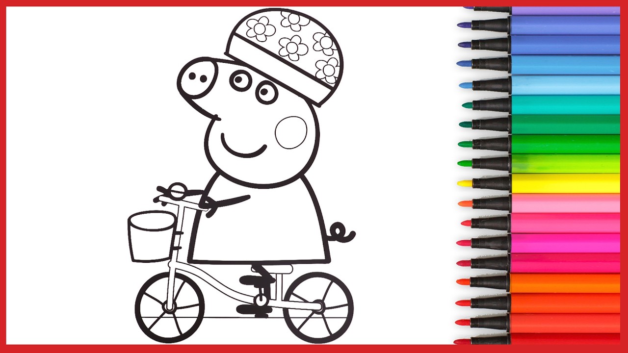 Peppa Pig à Vélo | Coloriage et Autocollants