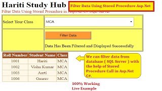 Filter Data Using Stored Procedure From Database Asp.Net C# | Hindi | Free Online Learning Classes