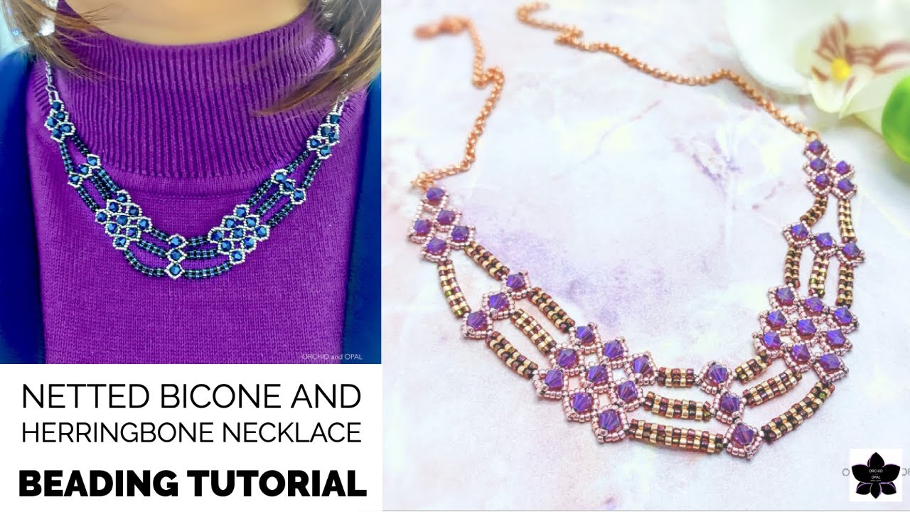 necklace collar twin beads Herringbone 'Aurora' PDF beading tutorial pattern