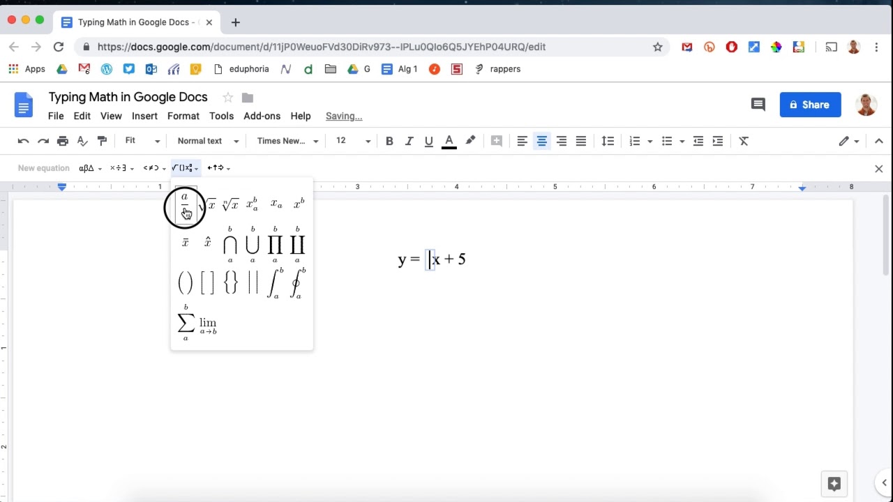 Typing Fractions in Google Docs