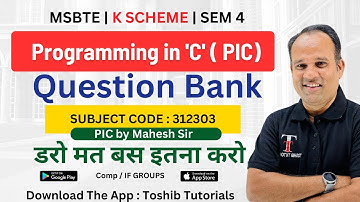 PIC Question Bank | Programming in C diploma 1st year 2nd semester | MSBTE | TOSHIB TUTORIALS