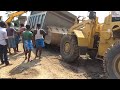 Tata Dump Truck Badly Caved In Soil Pull By 3118 Tipper, Jcb Machine And Pushed By Wheel Loader.