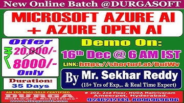MICROSOFT AZURE AI + AZURE OPEN AI Online Training @ DURGASOFT