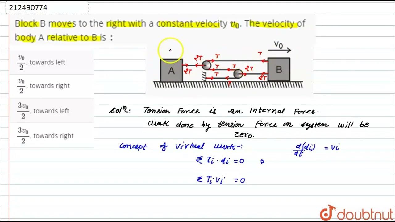 Block B moves to the right with a constant velocity v_(0). The velocity