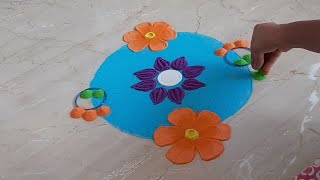 Freehand Flower Rangoli design using Bangles and Spoon 2020 (Without dots) | My Rangoli World