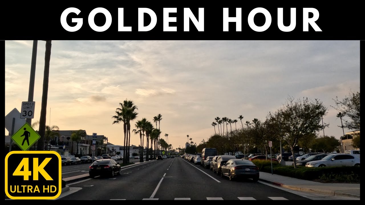 CALIFORNIA 4k - Newport Beach Drive to Irvine During Golden Hour Sunset - Driving + Music