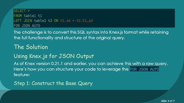 How to Use FOR JSON AUTO in MSSQL with Knex.js