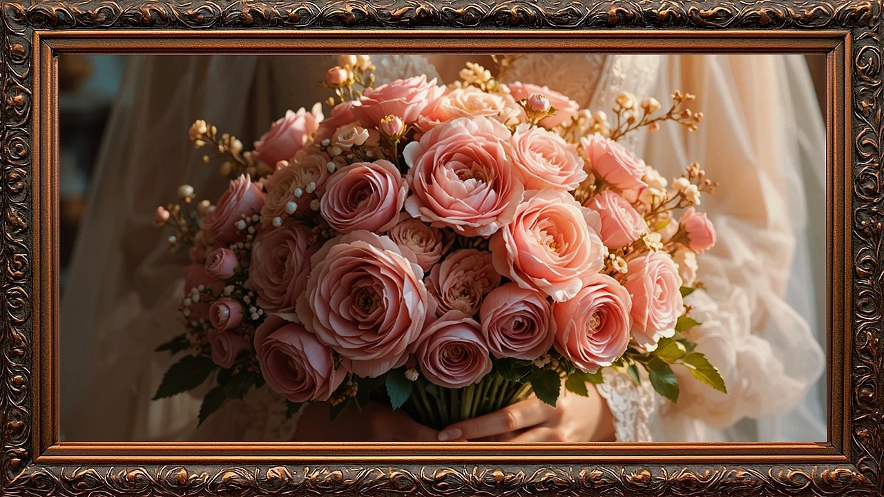 Pink Ranunculus Bouquet with Pearls 🌸💎 Lace Veil Still Life | Baroque Chiaroscuro Art 4K