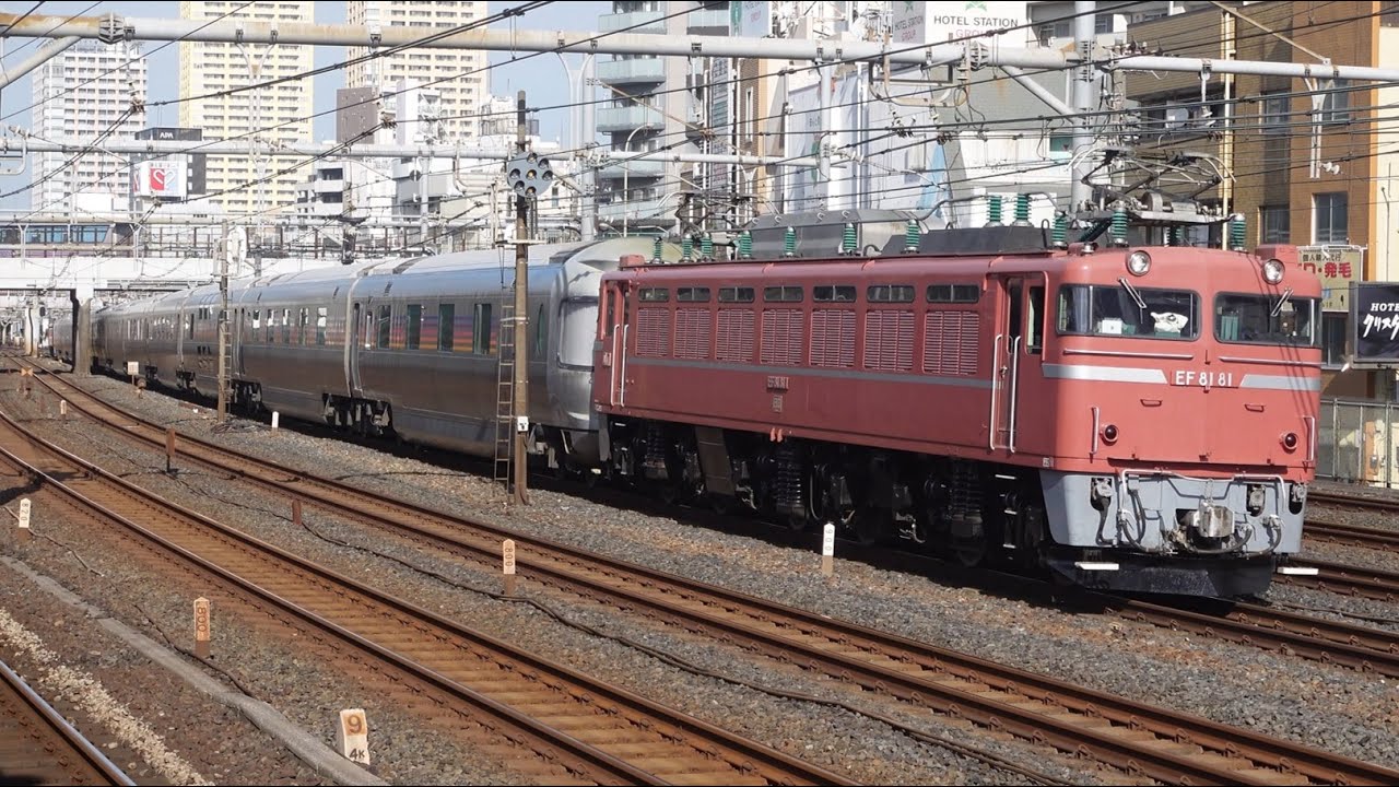 EF81-81+E26系+EF81-80 送り込み回送 鴬谷駅通過
