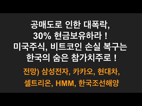 공매도로 인한 대폭락 30% 현금보유하라 미국주식, 비트코인 손실 복구는  한국의 숨은 참가치주로  삼성전자, 카카오, 현대차,  셀트리온, HMM, 한국조선해양