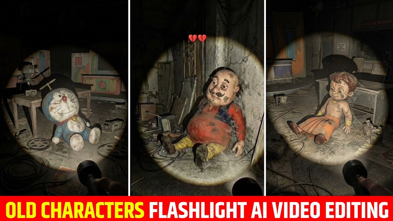 Viral Old Characters Flashlight Ai Video Editing|Old Cartoon Character Horror Torch Ai Video Editing
