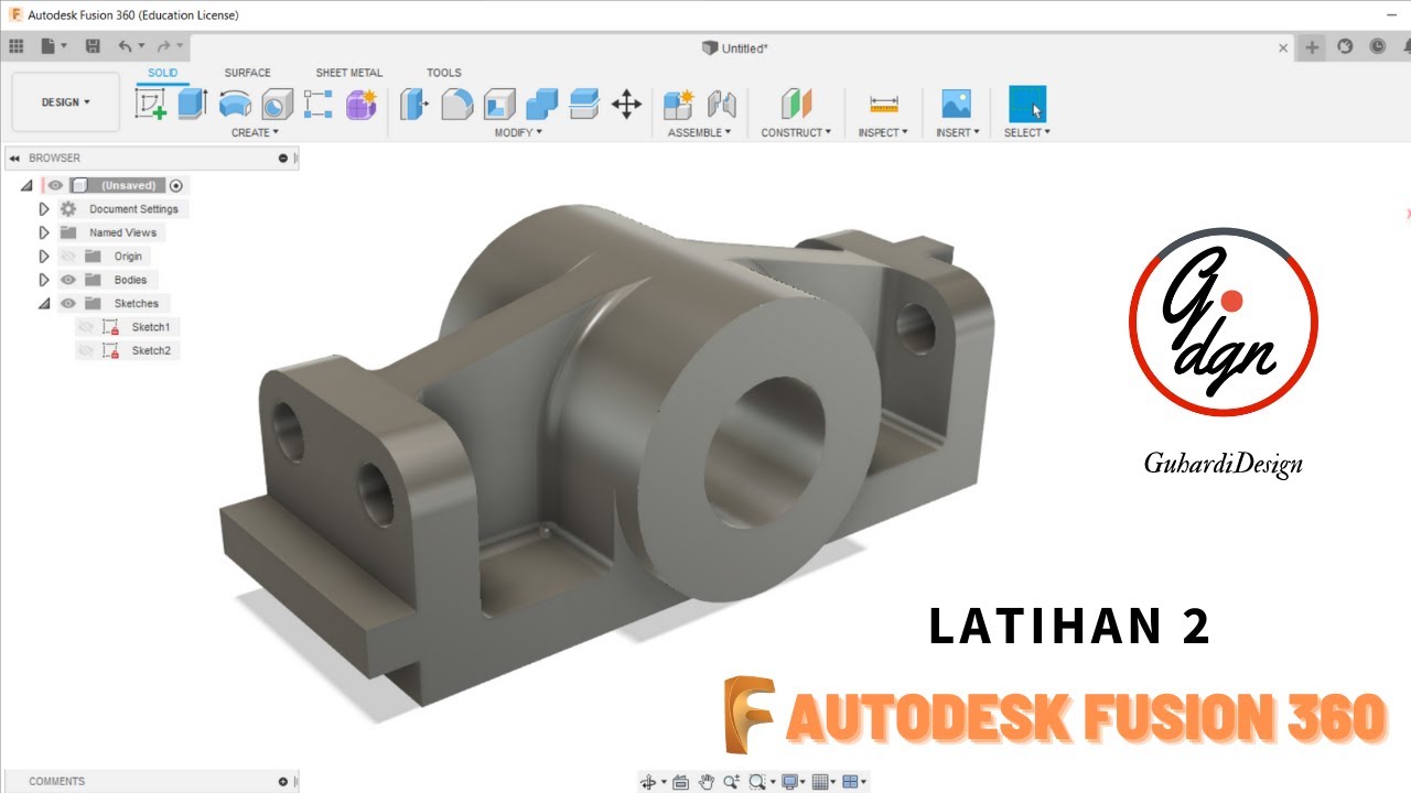 Latihan 2 Part 3D Autodesk Fusion 360 - YouTube