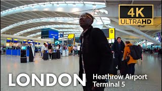 London Walk on 12/4/23, Heathrow Airport Terminal 5, British Airways, 4K Vlog, Virtual Tour