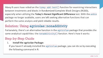 Alternatives to tukey.add.test in R: Using agricolae::nonadditivity for ANOVA RCBD