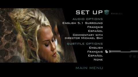 transformers - menu Set Up dvd HD