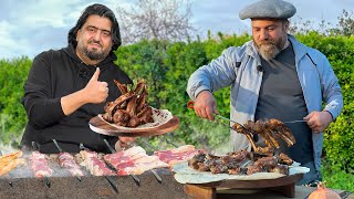 Lamb Meat And Fish Cooked On Open Fire!! Kanan Badalov Food in Rural Azerbaijan