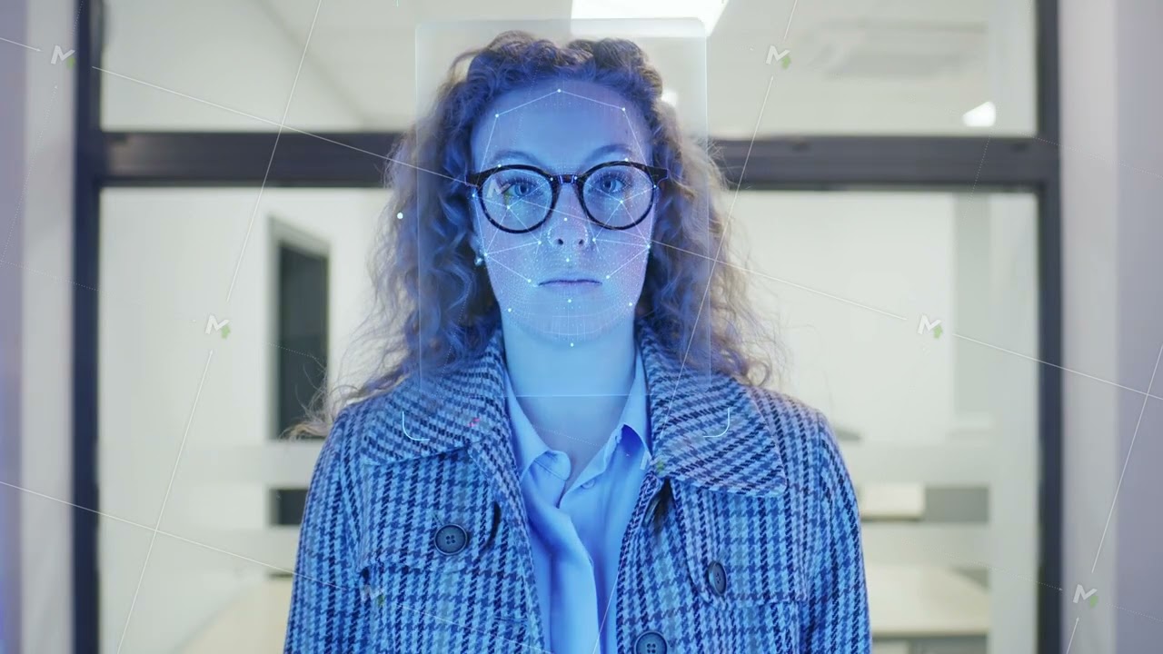 Woman using biometric facial recognition