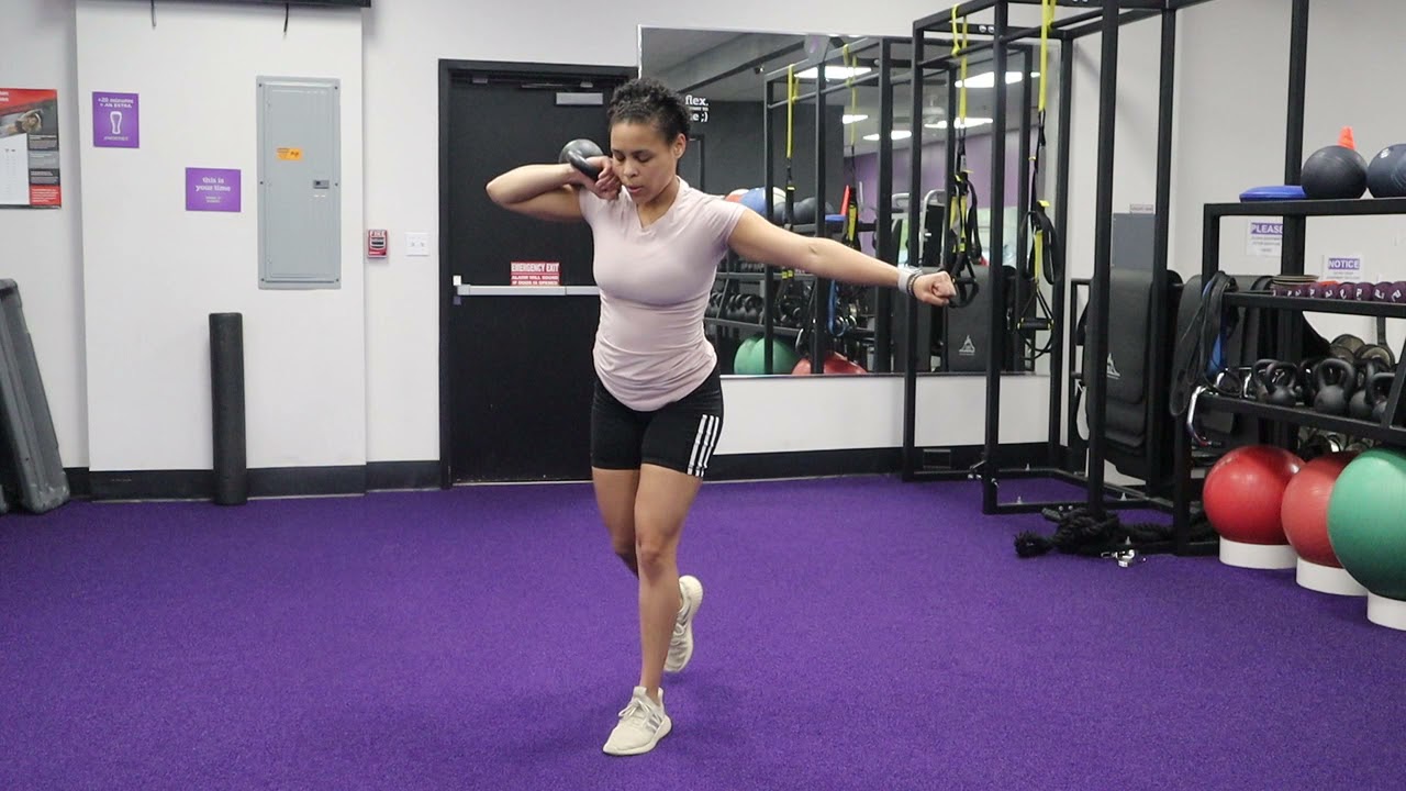 Single arm KB front rack reverse lunges - YouTube