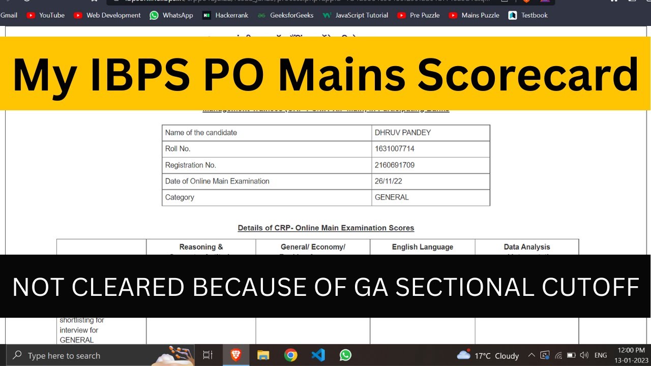 IBPS PO Mains Scorecard GA Sectional Cutoff Not Cleared Bankers Ibps po mains scorecard ga sectional cutoff not cleared bankers
