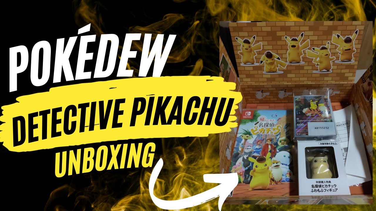 Detective Pikachu Japan Unboxing, the promo card, figure, and box