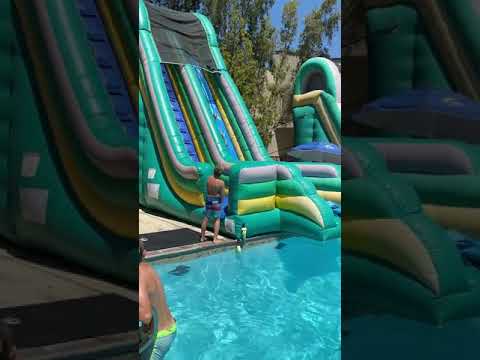 Water slide into pool! Oops