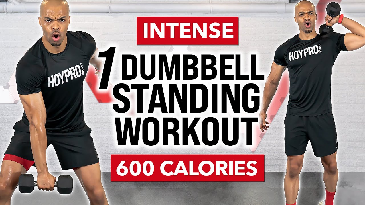 One Dumbbell ONLY! INTENSE All Standing HIIT Workout with Weights (BURN 600 CALORIES)
