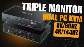 Triple Monitor KVM with 8K Support for 2 PCs! (TESmart HDK203-M24)