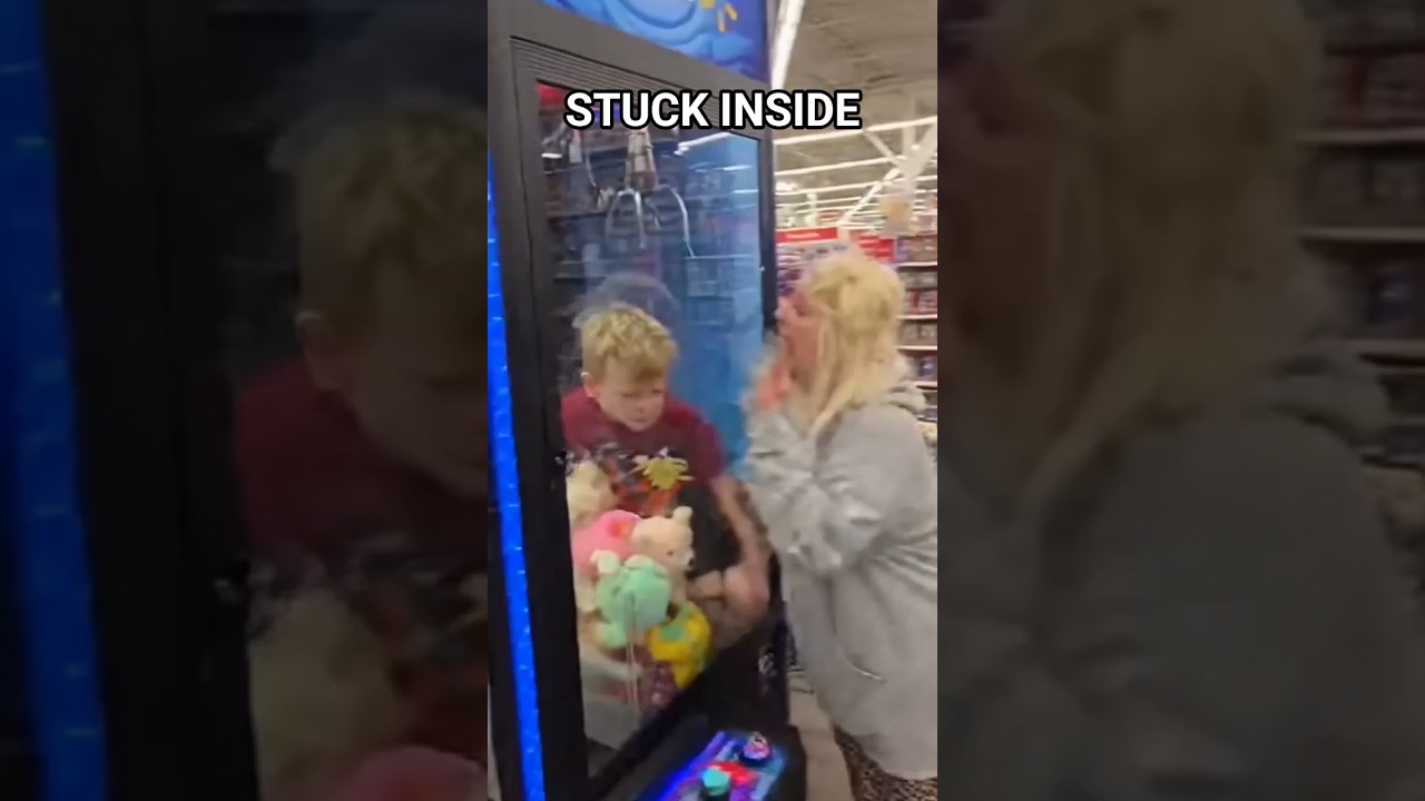 HE WENT IN THE CLAW MACHINE. SOMEONE GET AN EMPLOYEE. 