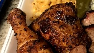Too many people try to bbq chicken over a hot fire and when the skin
starts render out fat, wham you have fire. so, times we overcooked...