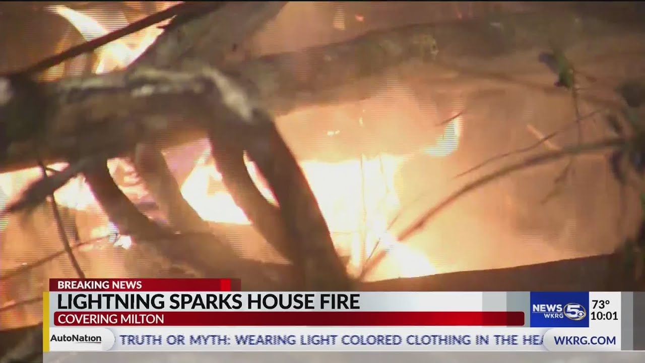 House catches fire after lightning strike in Milton - YouTube