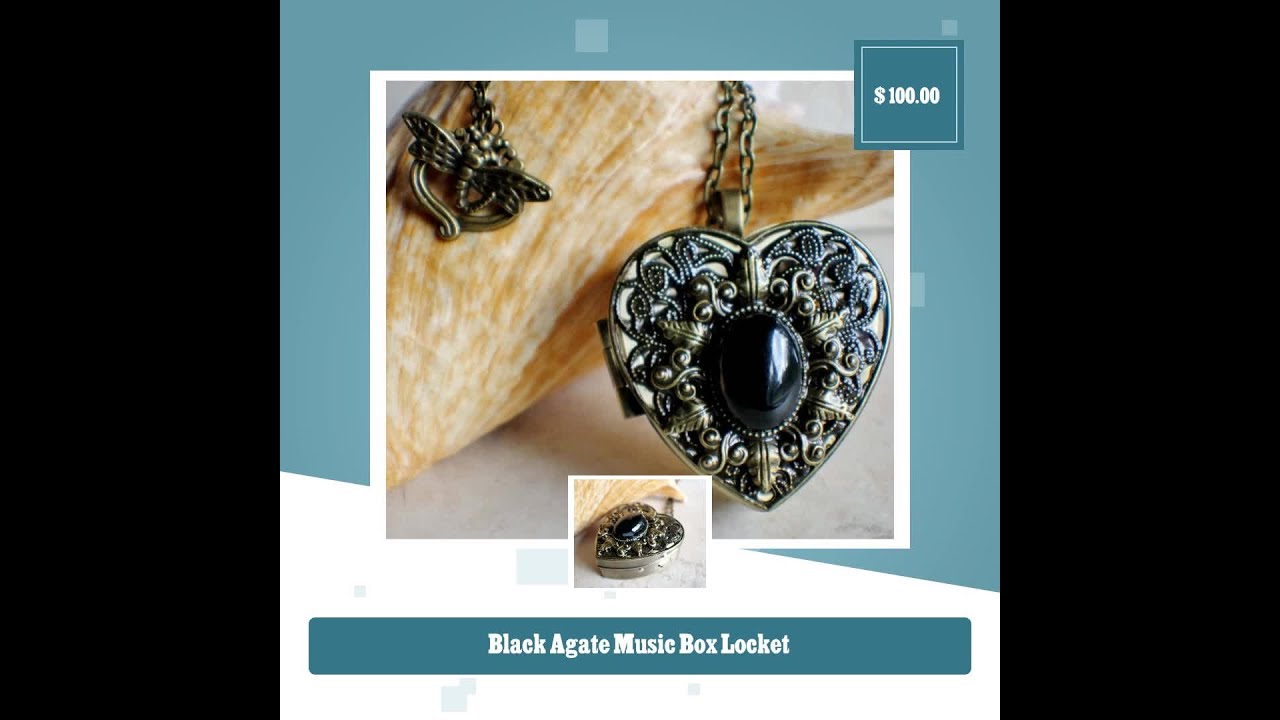 Black Agate Music Box Locket