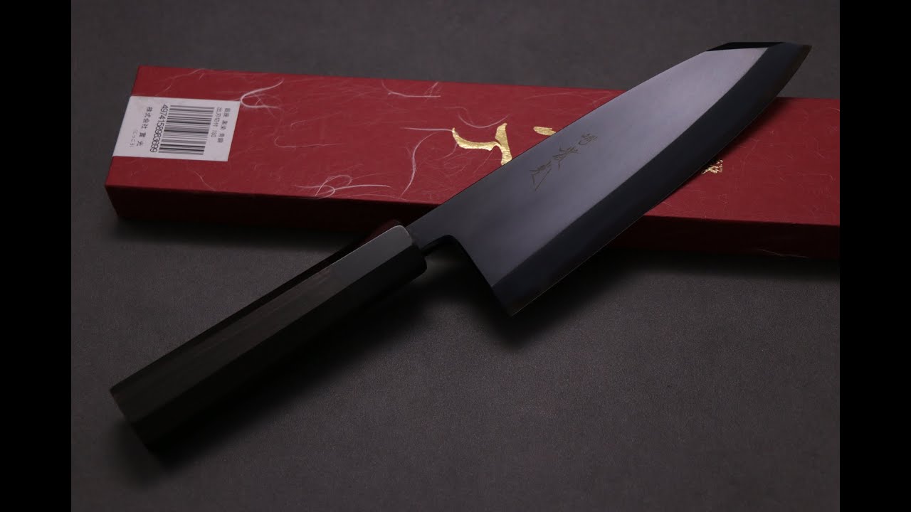 🔥品 牌 : 堺實光銀座🔪刀 款 : 切付出刃🔪鋼 材 : 青鋼 (會鏽)🔪規 格 : 18cm🔪柄 材 : 黑檀黑水牛🔪厚 度 :  約7.5mm🔪面 寬 : 約 5.6cm🔪重 量 : 約 387g