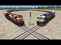 TWO DIESEL TRAINS CROSSING EACH OTHER AT FORKED #railroadcrossing