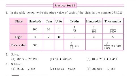 Std 6 Subject:-Maths Chapter No:-5(Decimal fractions) practice set 14