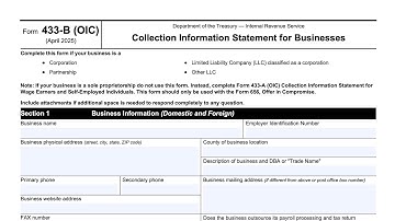 IRS Form 433-B Instructions (Collection Information Statement for Businesses)