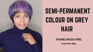 SEMI-PERMANENT COLOUR ON GREY HAIR | #greyhairtransition #bluehair