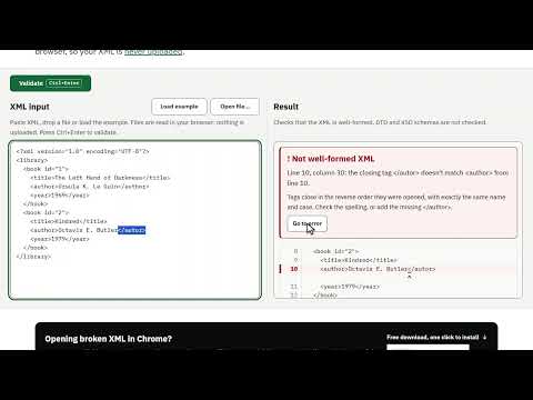 XML Validator Online: find the XML error by line and column
