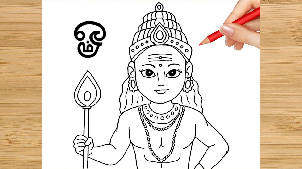 Lord muruga drawing with vel - Lord Karthikeya drawing easy - Thaipusam drawing - vel drawing easy