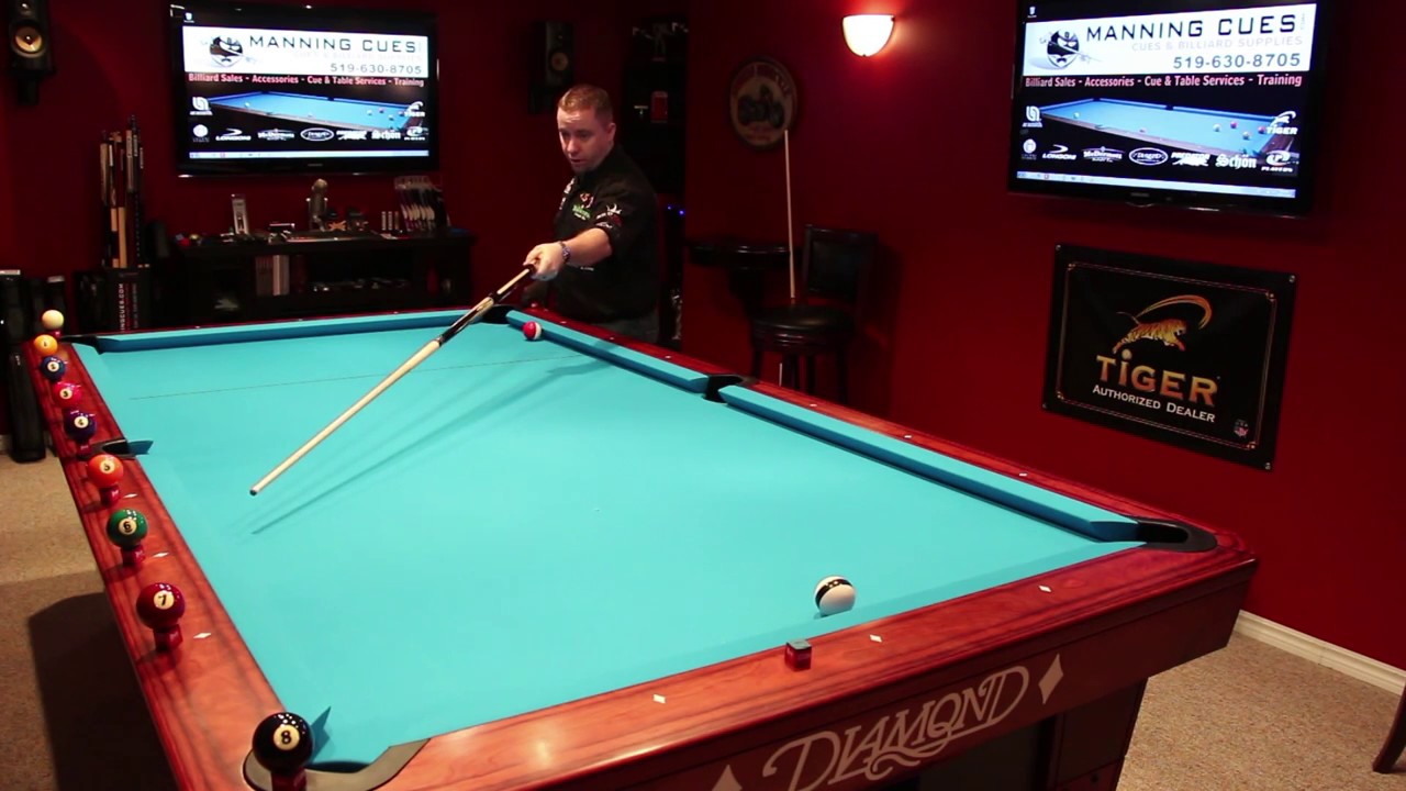 ADVANCED 1 RAIL KICKS ON HALF TABLE PART 4   END RAIL TO LONG RAIL   WWW MANNINGCUES COM