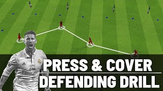 Press & Cover Defending Drill | Defending As A Team | Football/Soccer | U8, U9, U10  