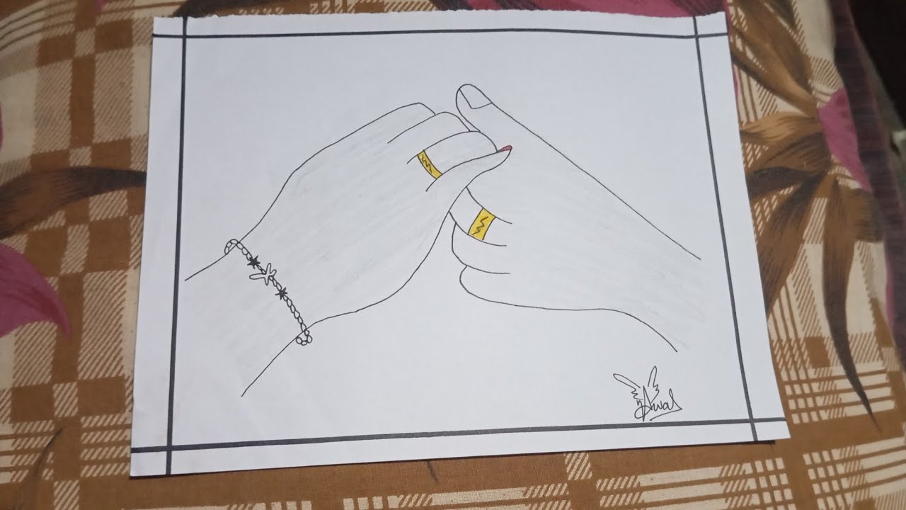 Couple Holding Hand Drawing Pencil  Sketch/Love Couple Drawing 