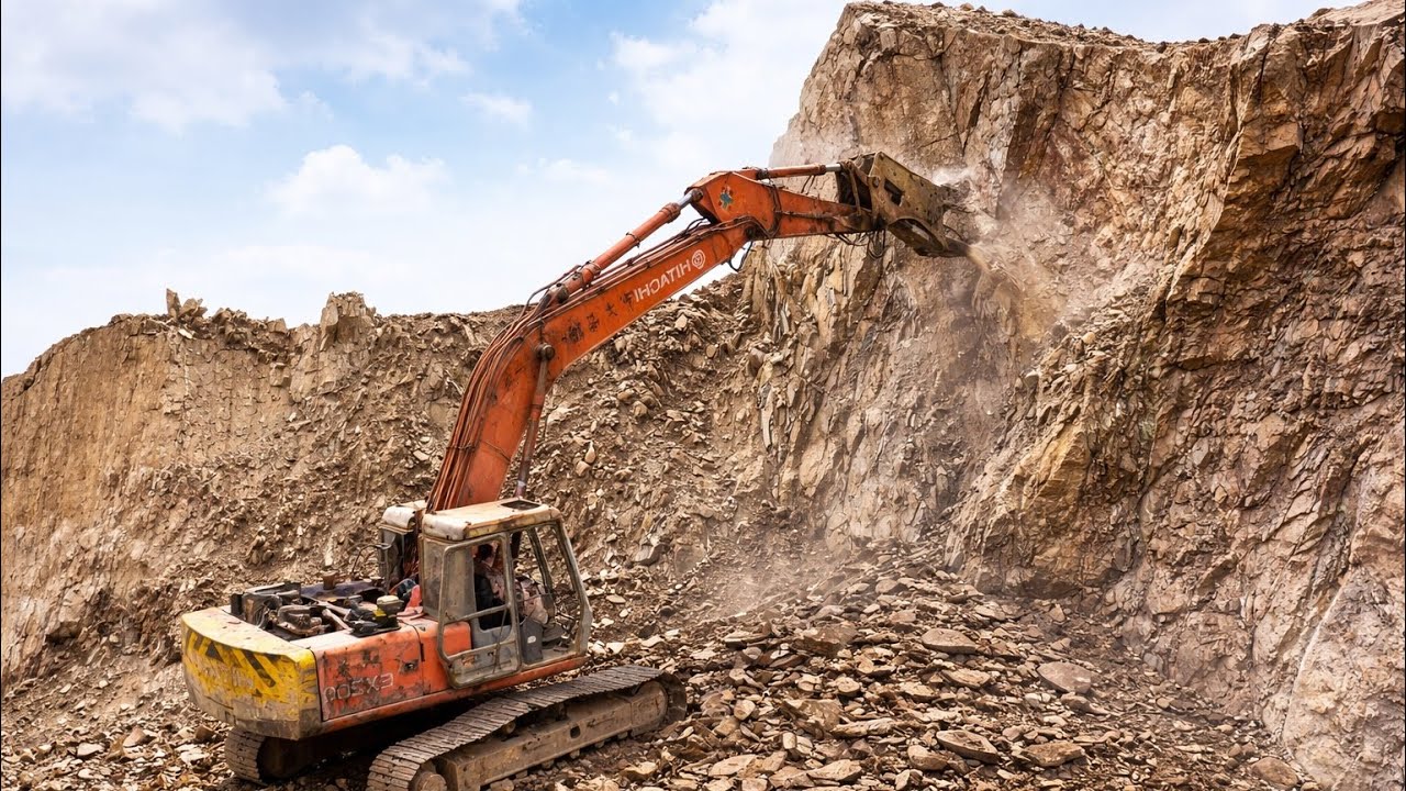 Massive Excavator Destroys Huge Mountain Rocks | Heavy Equipment Extreme Operator Skills! 