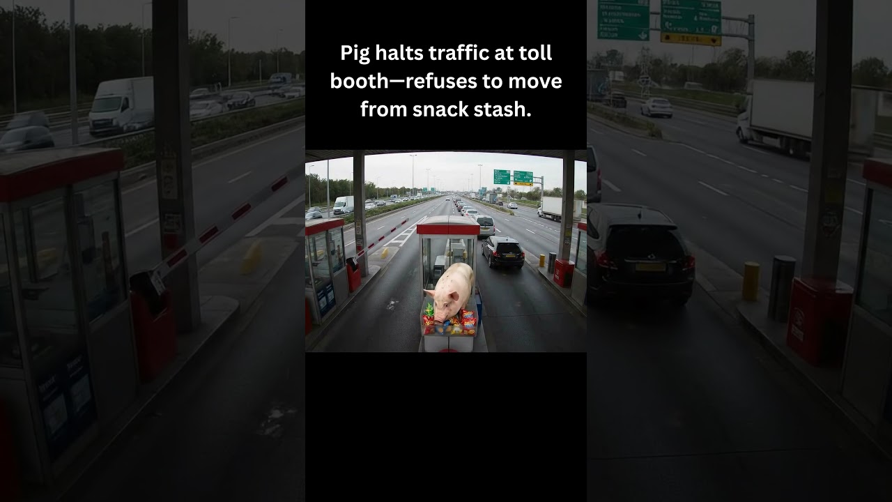 Pig Halts Toll Booth Lane After Finding Hidden Snacks