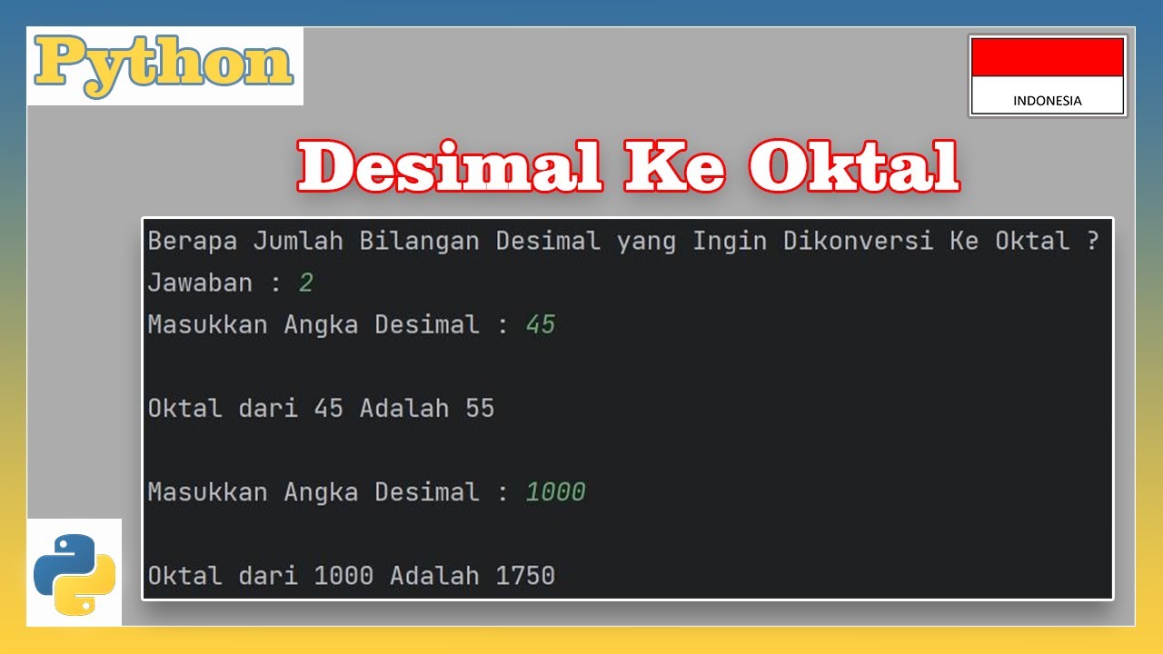 Program Python Konversi Bilangan Desimal ke Oktal - YouTube