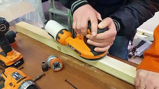 Работа эксцентриковой аккумуляторнойшлифмашины Orbital Sander working AEG BEX 18 125