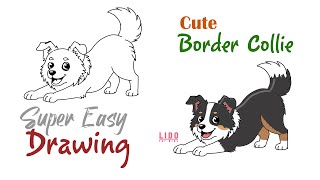 How to Draw a Cute Border Collie 🐶   Easy Drawing for Kids & Beginners #lidoartworks