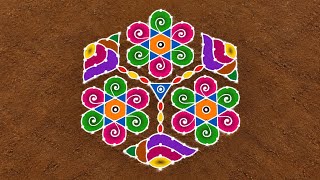 15*8 Dots middle dots rangoli🌹flower rangoli designs🌹new beautiful rangoli design 🌹Latest Muggulu